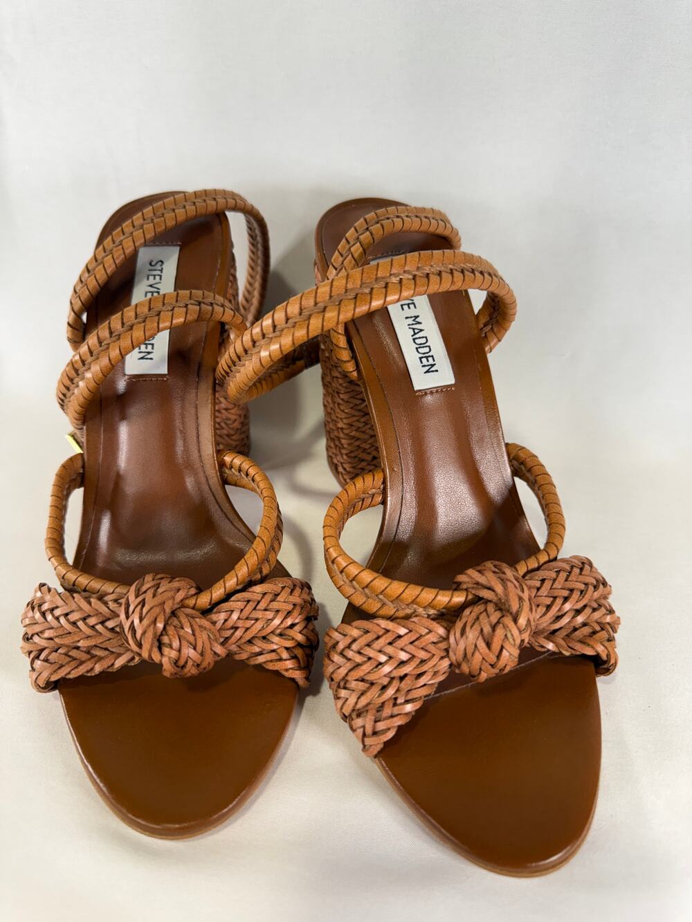 Steve Madden Women 7.5M Brown Woven Strappy Block Heel Sandals Boho